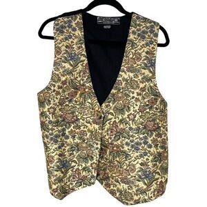 Vintage 80s AGAPO COLLECTION Vest Large Multicolor Tapestry Floral Button Front